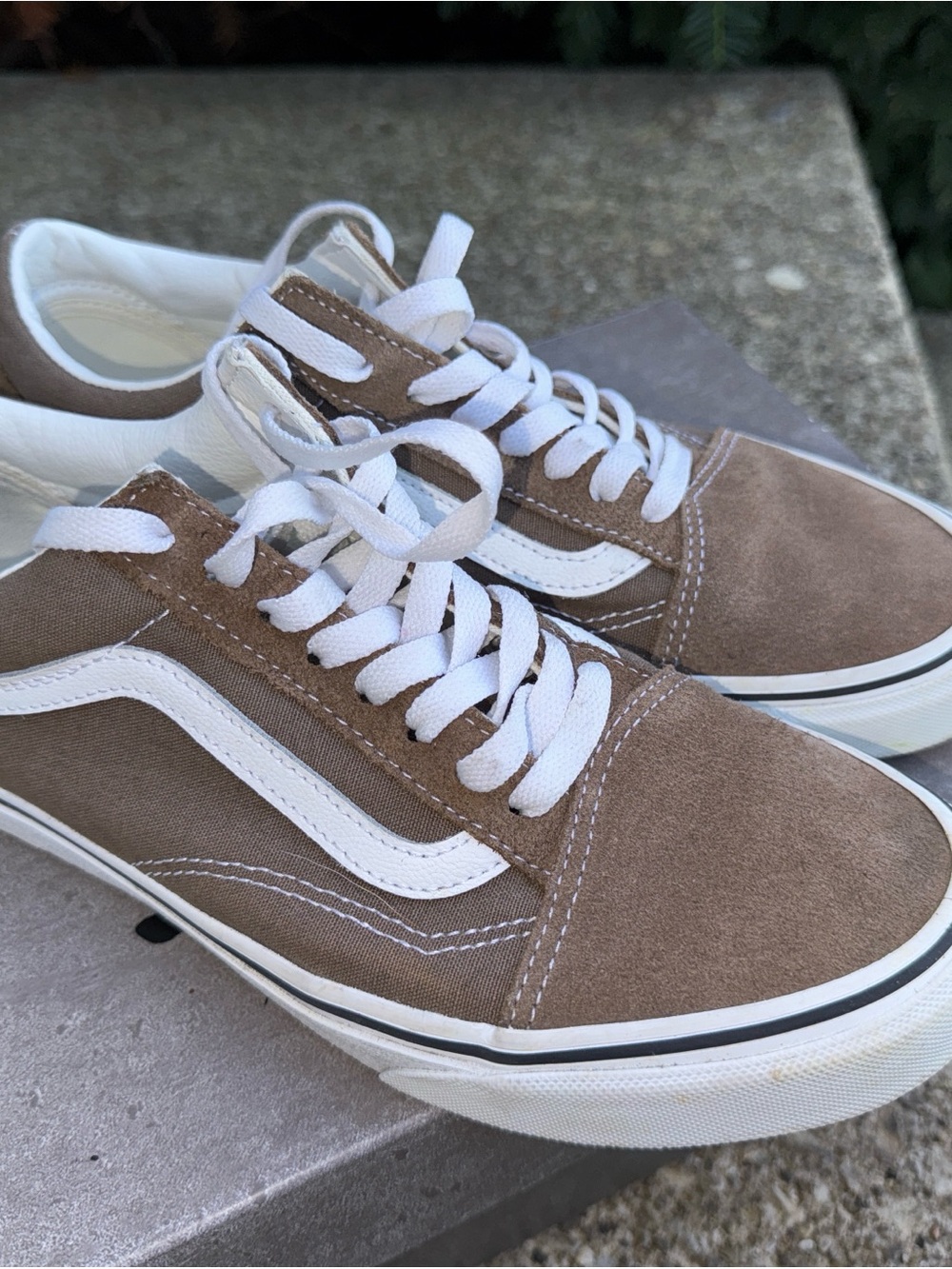 Vans Men's Taupe and White Suede Old Skool Sneakers